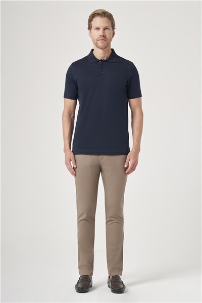 Lacivert Polo Yaka Kısa Kol Cepli Comfort Fit %100 Pamuk Tişört 1011260163