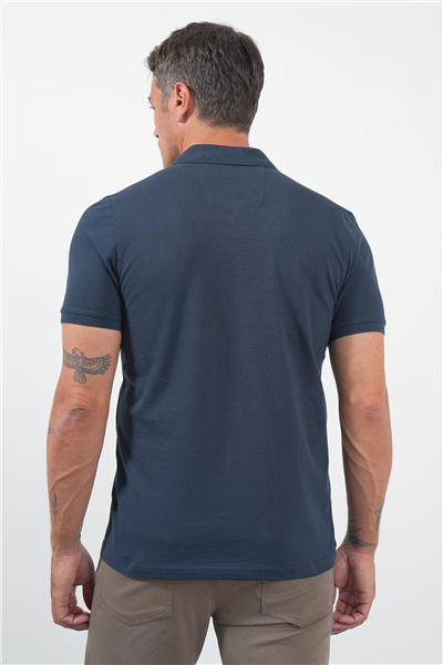 Lacivert Polo Yaka Kısa Kol Cepli Comfort Fit Pamuklu Tişört 1011260155