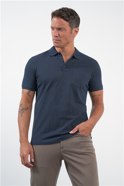 Lacivert Polo Yaka Kısa Kol Cepli Comfort Fit Pamuklu Tişört 1011260155