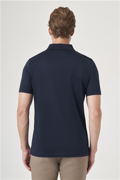 Lacivert Polo Yaka Kısa Kol Cepli Comfort Fit %100 Pamuk Tişört 1011260163