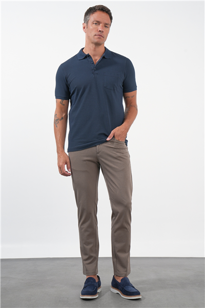 Lacivert Polo Yaka Kısa Kol Cepli Comfort Fit Pamuklu Tişört 1011260155