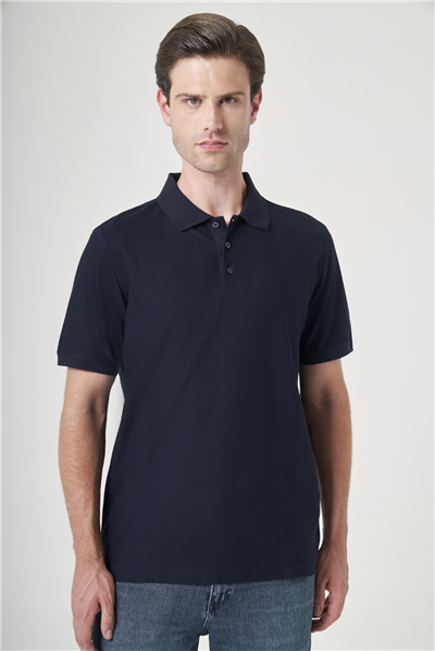 Lacivert Polo Yaka Kısa Kol Cepsiz Comfort Fit %100 Pamuk Tişört 1011260162
