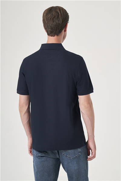 Lacivert Polo Yaka Kısa Kol Cepsiz Comfort Fit %100 Pamuk Tişört 1011260162