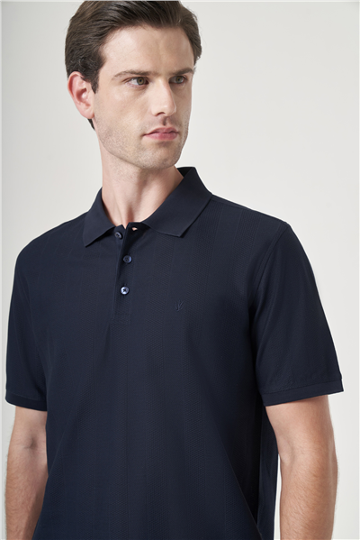 Lacivert Polo Yaka Kısa Kol Cepsiz Comfort Fit %100 Pamuk Tişört 1011260162