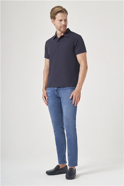 Lacivert Polo Yaka Kısa Kol Rahat Kesim Esnek Kıvrılmaz Yaka Performance Technology Tişört 1011260179