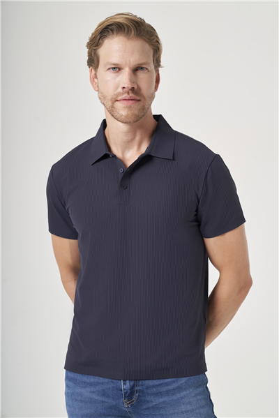 Lacivert Polo Yaka Kısa Kol Rahat Kesim Esnek Kıvrılmaz Yaka Performance Technology Tişört 1011260179