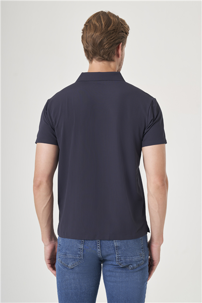 Lacivert Polo Yaka Kısa Kol Rahat Kesim Esnek Kıvrılmaz Yaka Performance Technology Tişört 1011260179