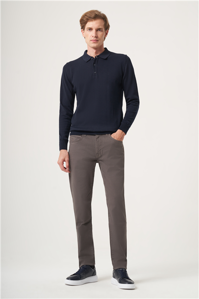Lacivert Polo Yaka Uzun Kol Örme Comfort Fit Pamuklu Kazak 1012265007