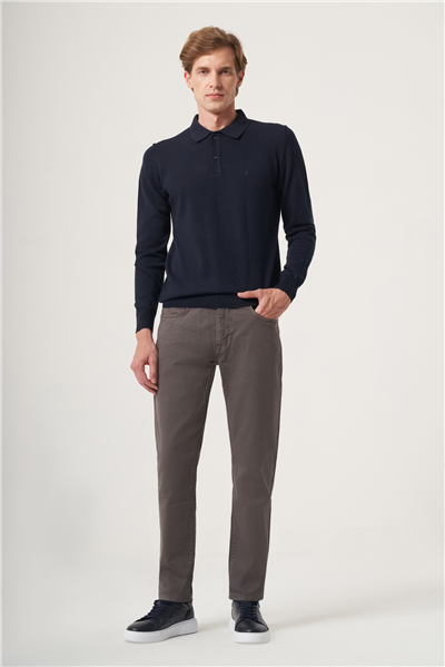 Lacivert Polo Yaka Uzun Kol Örme Comfort Fit Pamuklu Kazak 1012265150