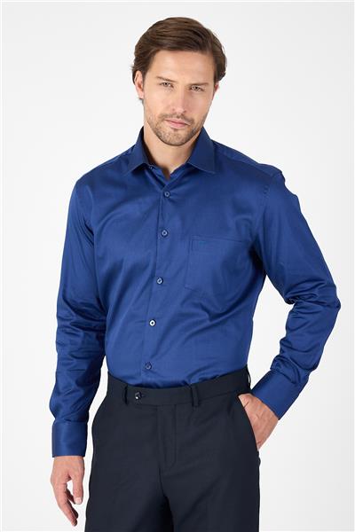 Lacivert Sert Yaka Düz Classic %100 Pamuk Comfort Fit Gömlek 1004250323