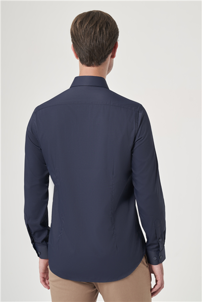 Lacivert Sert Yaka Uzun Kol Cepsiz Slim Fit Esnek Su İtici Gömlek 1004260234