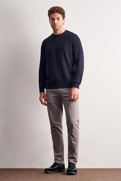 Lacivert Uzun Kol Bisiklet Yaka Düz Pamuklu Comfort Fit Sweatshirt 1013255150