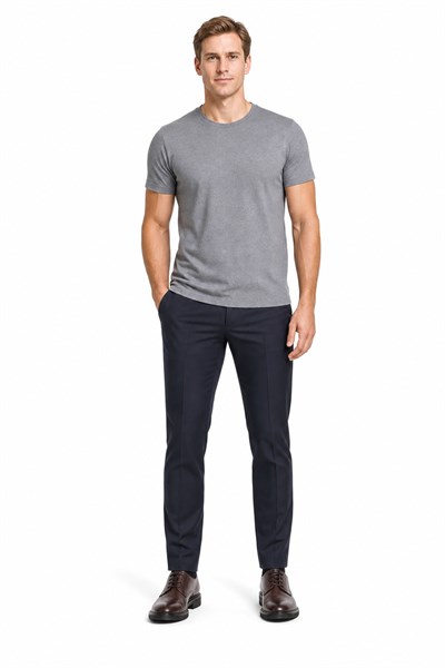 Lacivert Yan Cep Açık Paça Kendinden Desenli Slim Fit  Pantolon 1003255152