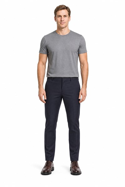 Lacivert Yan Cep Açık Paça Kendinden Desenli Slim Fit  Pantolon 1003255152