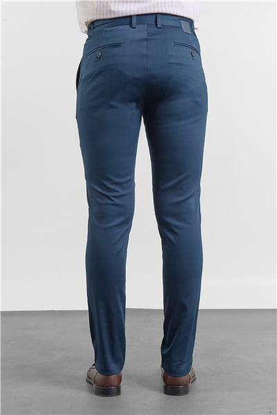 Lacivert Yan Cep Düz Paça Armürlü Slim Fit Pamuklu Chino Pantolon 1003260165