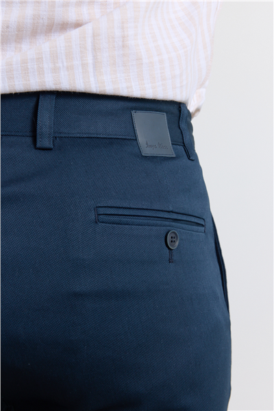Lacivert Yan Cep Düz Paça Armürlü Slim Fit Pamuklu Chino Pantolon 1003260165