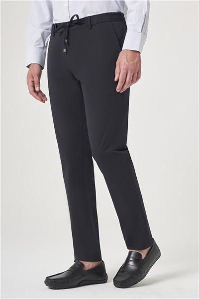 Lacivert Yan Cep Düz Paça Örme Lastikli Slim Fit Beli Lastikli Jogger Pantolon 1003260164
