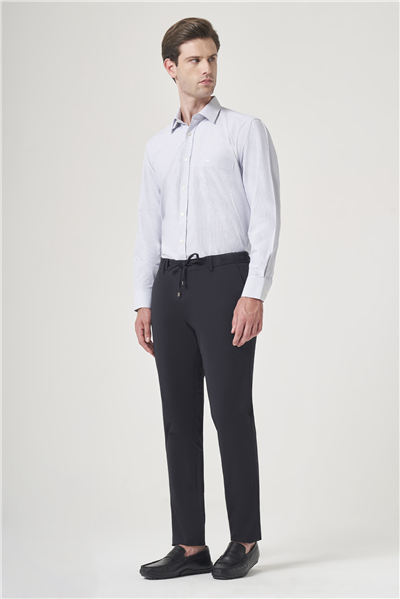 Lacivert Yan Cep Düz Paça Örme Lastikli Slim Fit Beli Lastikli Jogger Pantolon 1003260164