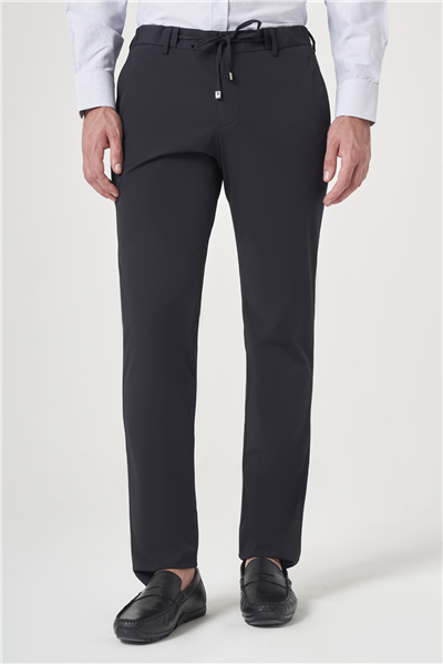 Lacivert Yan Cep Düz Paça Örme Lastikli Slim Fit Beli Lastikli Jogger Pantolon 1003260164
