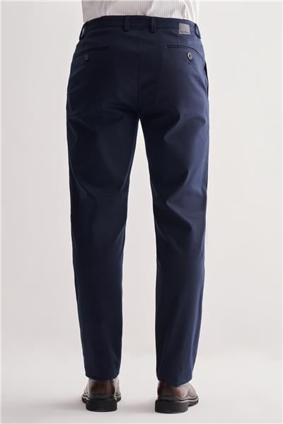 Lacivert Yan Cep Düz Paça Pamuklu Comfort Fit Chino Casual Pantolon 1003255167