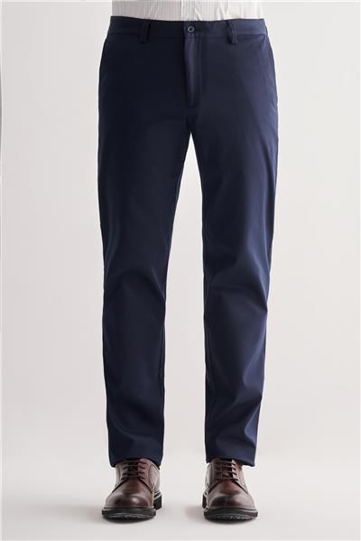 Lacivert Yan Cep Düz Paça Pamuklu Comfort Fit Chino Casual Pantolon 1003255167