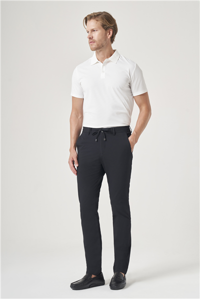Lacivert Yan Cep Kendinden Desenli Gofreli Jogger Slim Fit Esnek Pantolon 1003260177