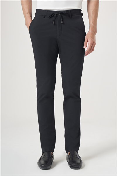 Lacivert Yan Cep Kendinden Desenli Gofreli Jogger Slim Fit Esnek Pantolon 1003260177