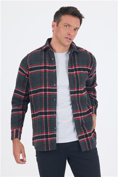 Lacivert  Yünlü CepsizUzun Kol Comfort Fit Gömlek 1004245227