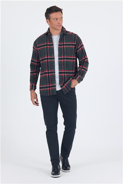 Lacivert  Yünlü CepsizUzun Kol Comfort Fit Gömlek 1004245227