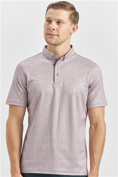 Lila Desenli Merserize Düğmeli Yaka Garnili Pamuklu Casual Slim Fit Dar Kesim Tişört 1011240164