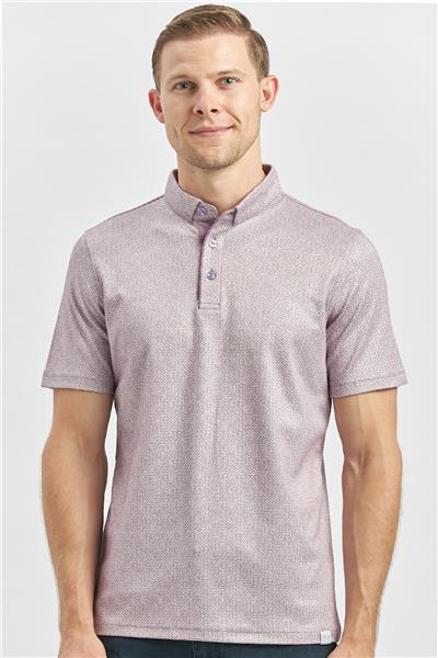 Lila Desenli Merserize Düğmeli Yaka Garnili Pamuklu Casual Slim Fit Dar Kesim Tişört 1011240164