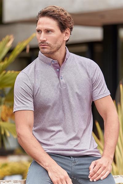 Lila Desenli Merserize Düğmeli Yaka Garnili Pamuklu Casual Slim Fit Dar Kesim Tişört 1011240164