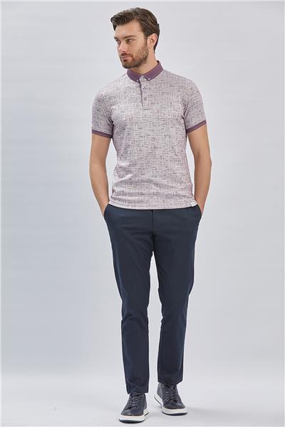 Desenli Merserize Düğmeli Yaka Pamuklu Casual Slim Fit Dar Kesim Tişört 1011240160