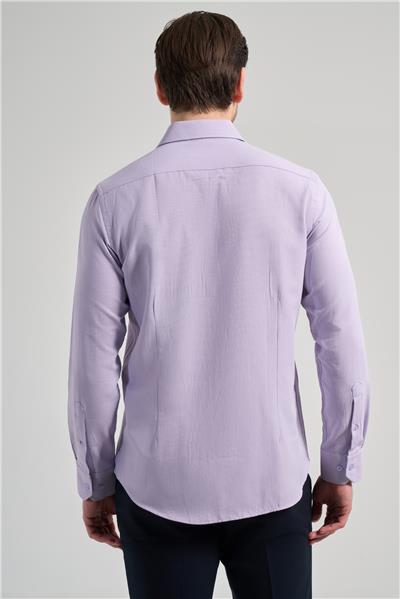 Mor Sert Yaka Düz Classic Pamuklu Slim Fit Gömlek 1004250214
