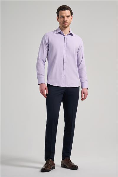 Mor Sert Yaka Düz Classic Pamuklu Slim Fit Gömlek 1004250214