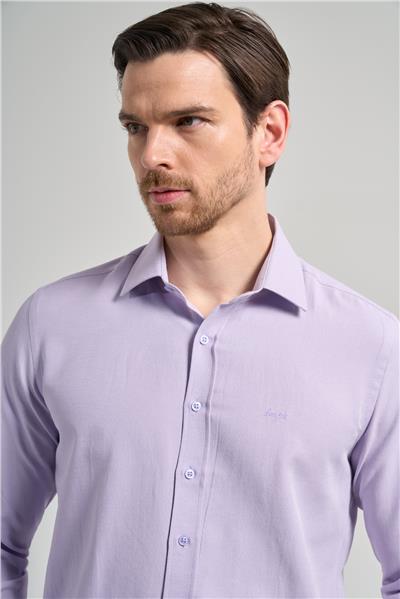 Mor Sert Yaka Düz Classic Pamuklu Slim Fit Gömlek 1004250214