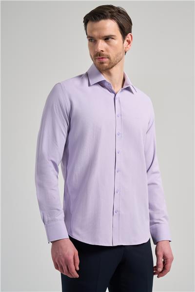 Mor Sert Yaka Düz Classic Pamuklu Slim Fit Gömlek 1004250214