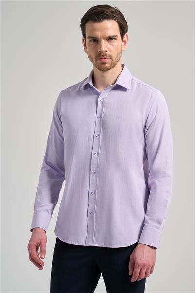Mor Sert Yaka Düz Classic Pamuklu Slim Fit Gömlek 1004250214