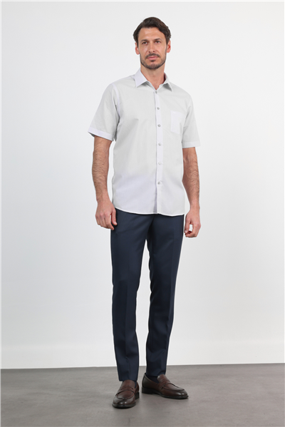 Lila Sert Yaka Kısa Kol Cepli Comfort Fit Pamuklu Gömlek 1004260258