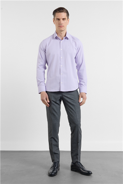 Mor Sert Yaka Uzun Kol Cepsiz Slim Fit Pamuklu Gömlek 1004255284