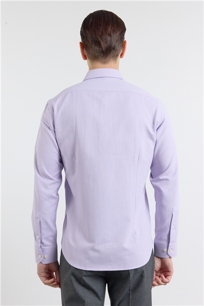 Mor Sert Yaka Uzun Kol Cepsiz Slim Fit Pamuklu Gömlek 1004255284