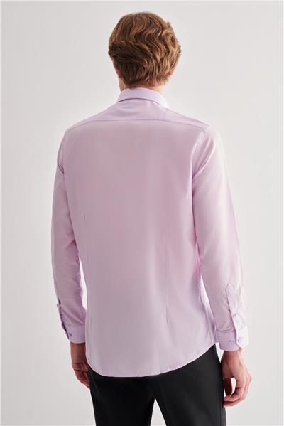 Lila Yarım İtalyan Yaka Uzun Kol Slim Fit Pamuklu Gömlek 1004255180