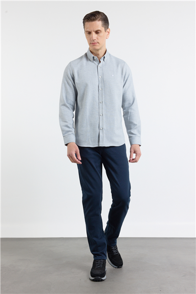Mavi Düğmeli Yaka Uzun Kol Slim Fit Pamuklu Gömlek 1004260164