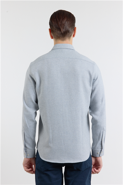 Mavi Düğmeli Yaka Uzun Kol Slim Fit Pamuklu Gömlek 1004260164