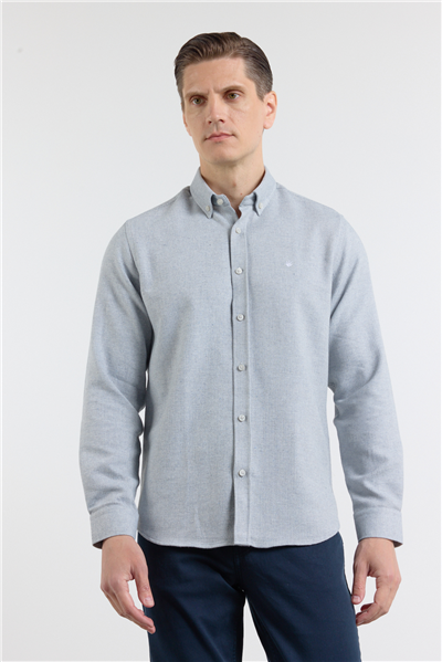 Mavi Düğmeli Yaka Uzun Kol Slim Fit Pamuklu Gömlek 1004260164