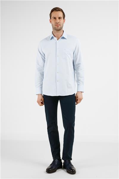 Mavi Çizgili Desen Sert Yaka Uzun Kol Cepli Comfort Fit Pamuklu Gömlek 1004255268