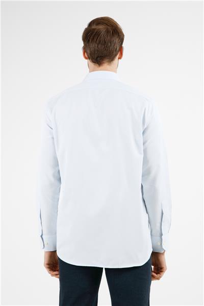 Mavi Çizgili Desen Sert Yaka Uzun Kol Cepli Comfort Fit Pamuklu Gömlek 1004255268