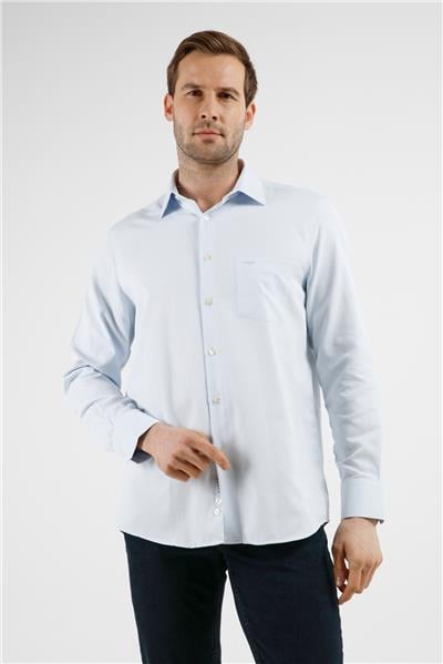 Mavi Çizgili Desen Sert Yaka Uzun Kol Cepli Comfort Fit Pamuklu Gömlek 1004255268