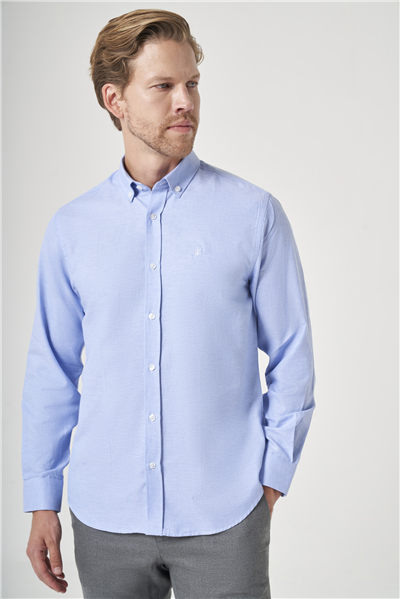 Mavi Düğmeli Yaka Oxford Slim Fit Pamuklu Gömlek 1004265124