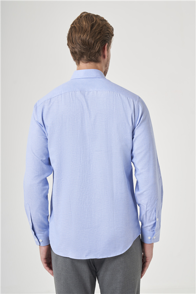 Mavi Düğmeli Yaka Oxford Slim Fit Pamuklu Gömlek 1004265124